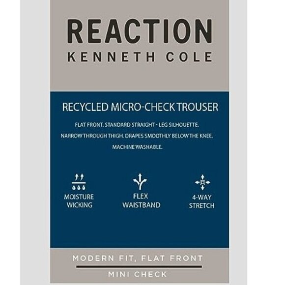 Kenneth Cole Reaction Men's Stretch Modern-Fit Flat-Front Pant, 38Wx30L - Picture 7 of 8